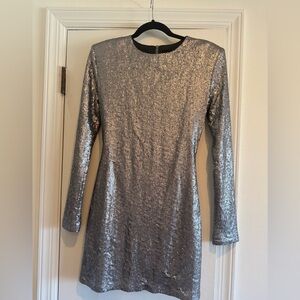 OUD Silver Sequin Long Sleeve Dress